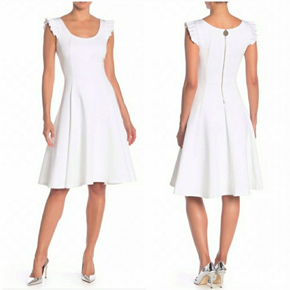 Calvin Klein off white fit and flare dress